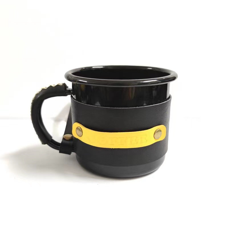 Enamel &  Leather Coffee Mug
