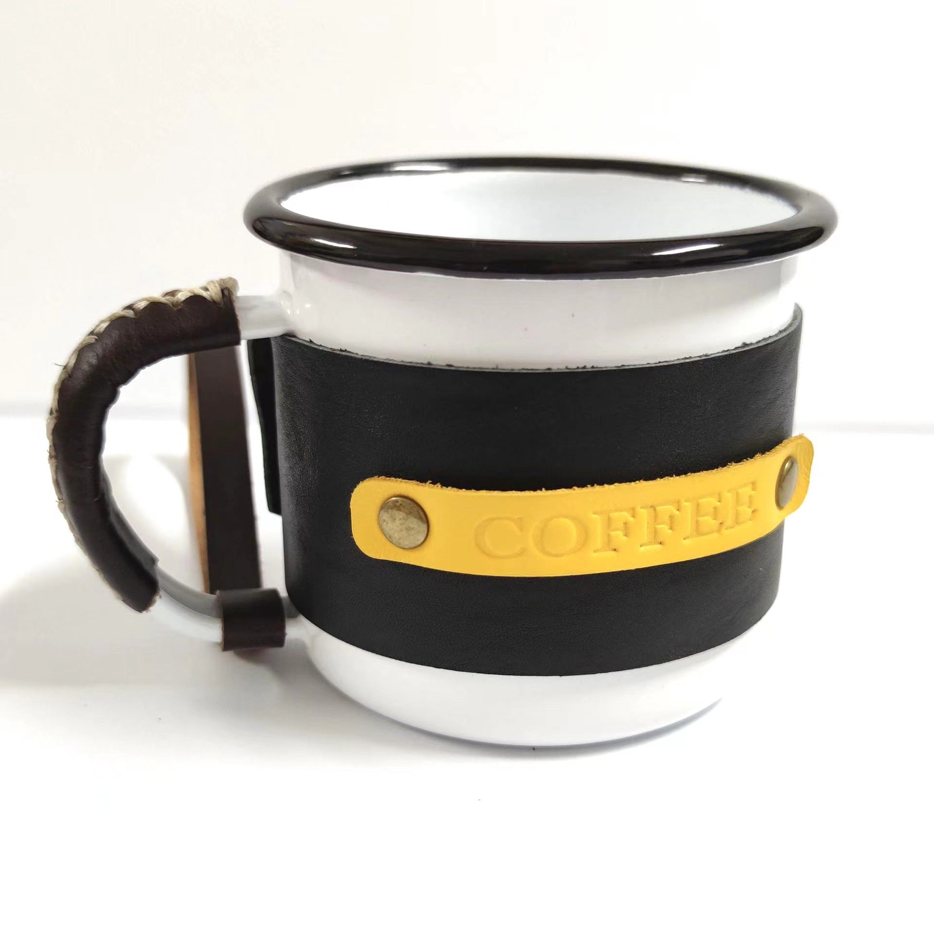 Enamel &  Leather Coffee Mug